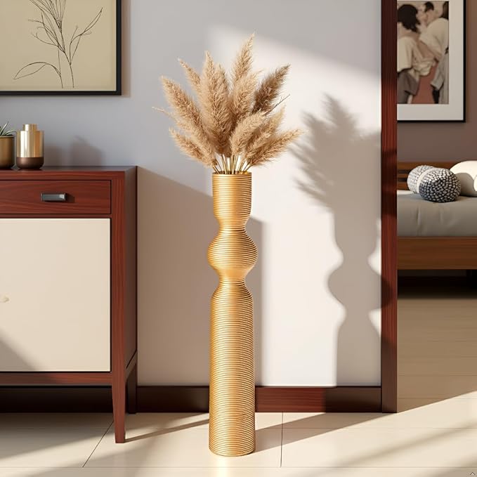 Gold Resin Floor Vase, 23.62'' Tall Decorative Vase, Ideal for Dried Pampas Grass & Home Decor, Modern Tall Floor Vase for Living Room/Entryway