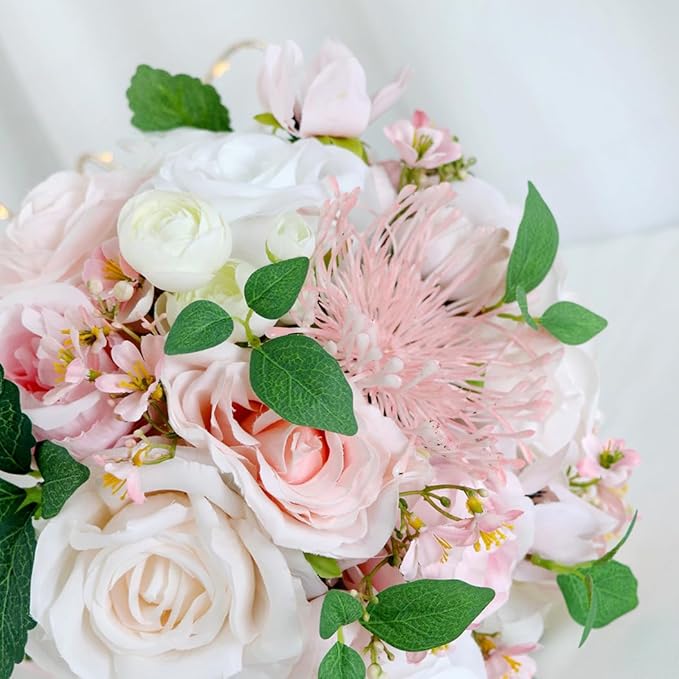 S_SSOY Wedding Bouquet Bride,Bride Bridal Bouquet Bridesmaid Artificial Flowers for Ceremony Anniversary Party Bridal Shower Decoration Wedding Bouquets (Pink White)