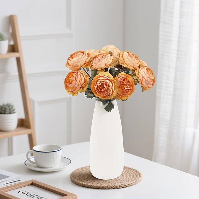IPOPU 10pcs Orange Peonies Artificial Flowers Real Touch Silk Peonies with Stems Real Look Fake Peony for Home Table Decorations Wedding Faux Flowers Arrangements