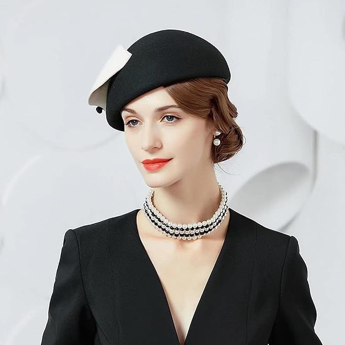 ORIDOOR Women Vintage 100% Wool Felt Flowers Bucket Cloche Bowler Hat Church Wedding Beret Hat