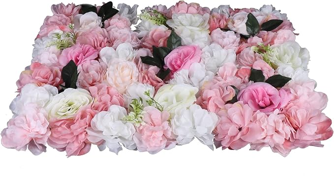 12Pcs 15.75" x 23.62x 0.79 Artificial Flower Wall Panels,Flower Wall Mat Silk Flower Panels for Outdoor Garden Backyard Fence Fence Privacy Screen and Indoor Wall Decor(12Pcs White+Pink)