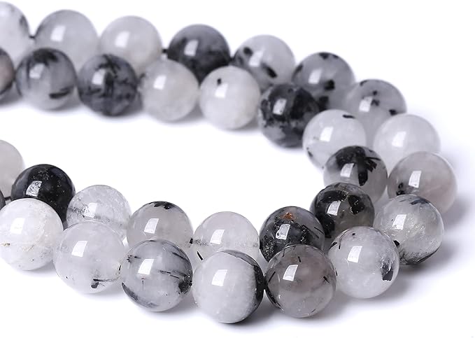 6MM 60PCS Natural Crystal Stone Black Rutile Quartz Gemstone 2A Grade Loose Beads for Jewelry Making DIY Bracelet Necklace Semi Precious Beads 1 Strand