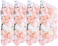 4Pcs Artificial Flower Wall Panel,3D 16" X 24" Silk Rose Mat Artificial Flower Wall,Rectangle Decorative Backdrop Flower Panels Wall for Bridal,Patio,Garden,Yard Decor (White,Pink)