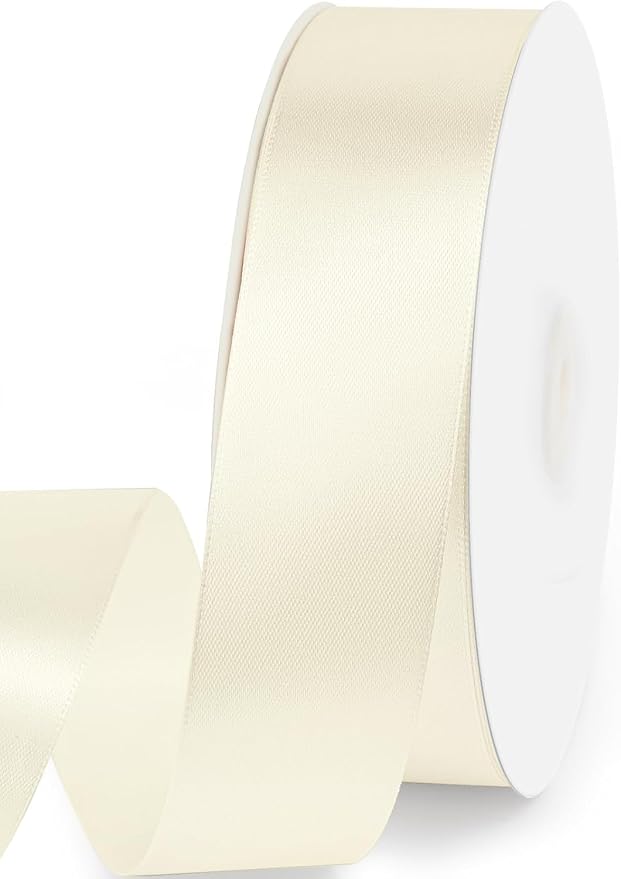 1-1/2" x 100 Yards Satin Ribbon - Ivory Silk Ribbon with Spool - Ideal for Gift Wrapping, Floral Bouquets, Crafts, Wedding Party Decorations, Christmas and Sewing Projects