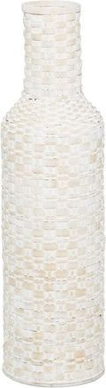 Deco 79 Bamboo Wood Decorative Vase Tall Woven Floor Centerpiece Vase, Vase for Home Decoration 9" x 9" x 30", White