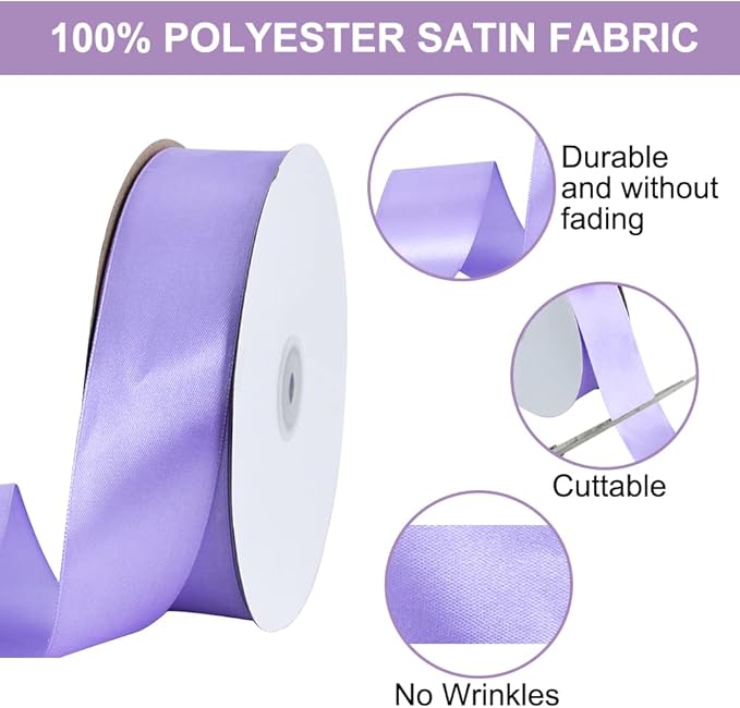 TONIFUL 1-1/2 Inch (40mm) x 100 Yard Lavender Light Purple Wide Satin Ribbon Solid Fabric Ribbon for Gift Wrapping Chair Sash Valentine's Day Wedding Birthday Party Decoration Craft Sewing Halloween
