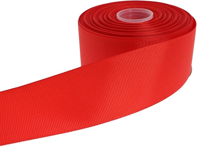 Solid Grosgrain Ribbon 25 Yard Each Roll 100% Polyester Woven Edge (1/1-2", Red)