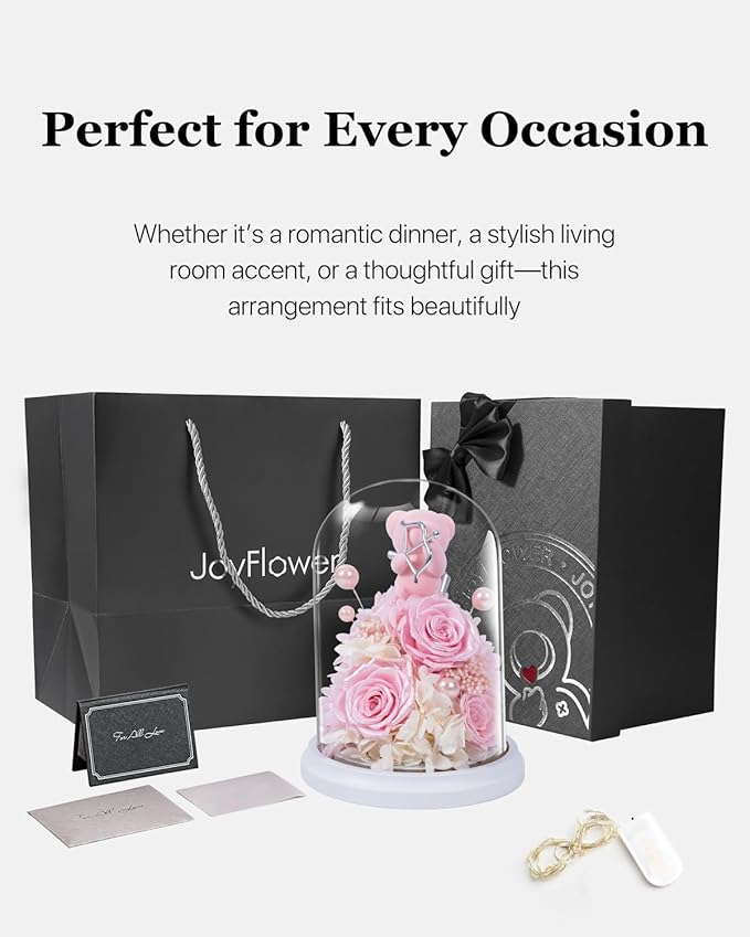 JoyFlower Preserved Flowers with Teddy Bear, Unique Pearl Roses Birthday Gifts for Women, Eternal Flower Rose Bear with Gift Box for Mom Girlfriend Wife on Valentine's, Mother's Day, Anniversary(Pink)