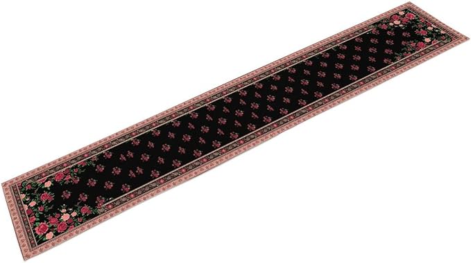Romantic Rose Table Runner, Black Red Floral Blossoms Farmhouse Rustic Decor Table Runner for Kitchen Dining Home Party Wedding, 13x120 Inch