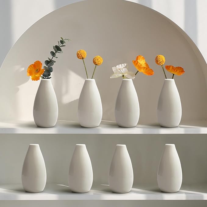 Modern White Small Ceramic Vase Set of 16 for Living Room Bedroom 4.13'' Minimalist Fresh Flower Vases for Home Decor Office Fireplace Centerpieces Nordic Style Gift for Fake Plant 16 Pack