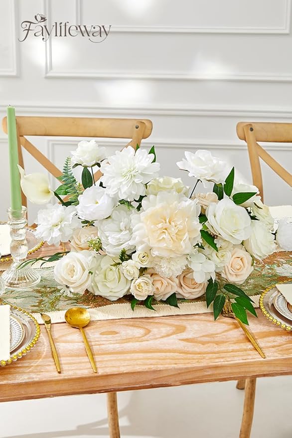 Artificial Flowers, White Silk Flowers for DIY Wedding Bridal Bouquets, Fake Cake Flowers for Centerpieces,Baby Shower, Table Arrangement, Home Party Decorations