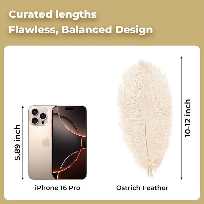 Piokio 20pcs Natural Champange Ostrich Feathers 10-12 inch (25-30cm) Bulk Feathers for Wedding Party Centerpieces, Home Decoration and DIY Clothing, Gatsby Decorations