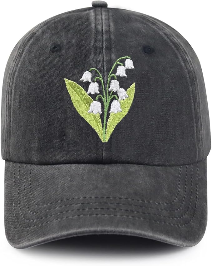 Cute Flower Hat, Elegant Floral Embroidered Adjustable Baseball Cap for Men Women, Gifts for Flower Lovers, Black