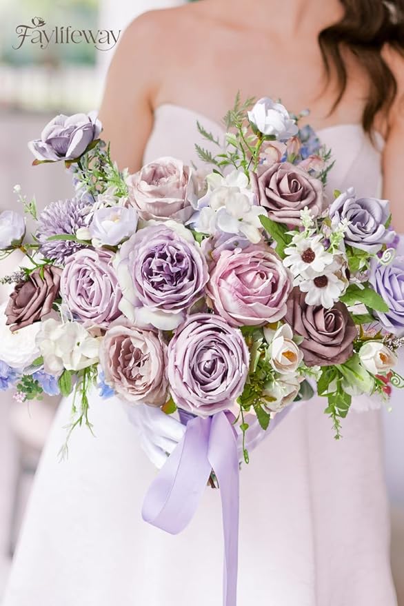 Artificial Flowers, Light Purple Flowers for DIY Wedding Bridal Bouquets, Fake Cake Flowers for Centerpieces,Baby Shower, Table Arrangement, Home Party Decorations