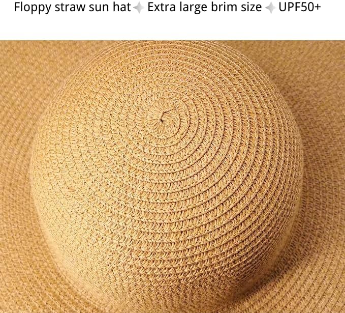 Oversized Beach Straw Hats for Women Extra Large Wide Brim Beach Hat Foldable Roll up Floppy Sun Hat