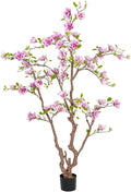 Faux Magnolia Tree 6.8 ft - with 57 Pcs White-Purple Flowers - Tall Artificial Plants Indoor, Large Fake Plant Perfect Potted Magnolia Flower Decor for Living Room, Stairs, Shop, Porch, Study Room