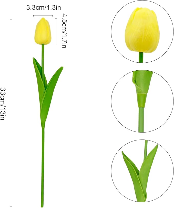 36 PCS Yellow Tulips Artificial Flowers 13" PU Fake Flowers for Wedding Home Decor (Yellow)