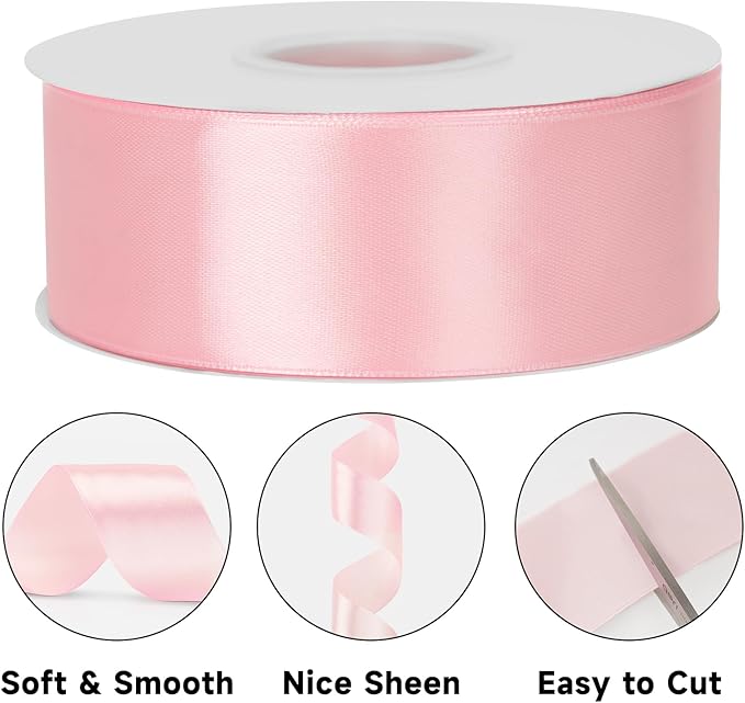 KINGLAKE Pink Satin Ribbon 1 1/2inch x 50 Yards - Polyester Silk Hair Ribbons, Fabric Pink Ribbon for Gift Wrapping, Floral Bouquets, Craft Bow, Wedding Christmas Valentines Day