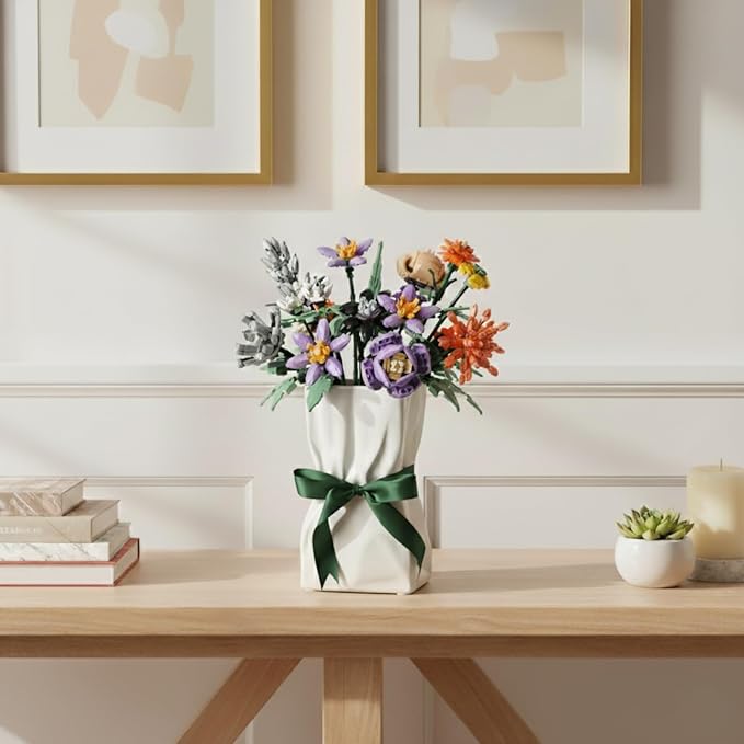 RyddeligHome Paper Bag Vase Ceramic Crinkle, Cool Vase for Flower Bouquet, Jarrones para Flores, Wide Big Flower Pot Living Room Entryway Table Decor