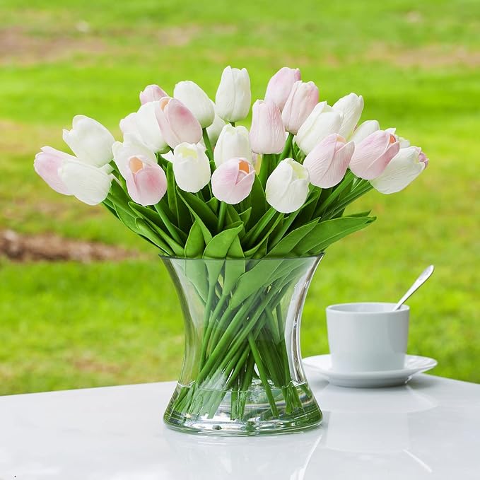 Enova Floral Unique Bouquet Vase, 7" W 7" H, Clear Short Hurricane Concave Flowers Glass Vase for Home Wedding Event Decor (1 Piece)