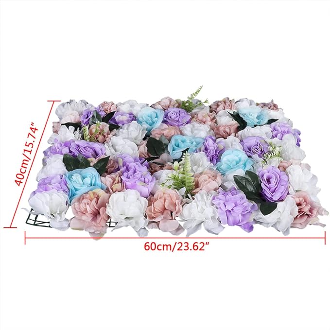 12 Pcs Artificial Flower Wall Panels 60x40cm 3D Flower Background for Wall, Wedding Flower Decorations Wall Silk Rose Panels for Candy Wall, Photo Areas, Stage Background Wall(Dahlia + Rose + Leaf)