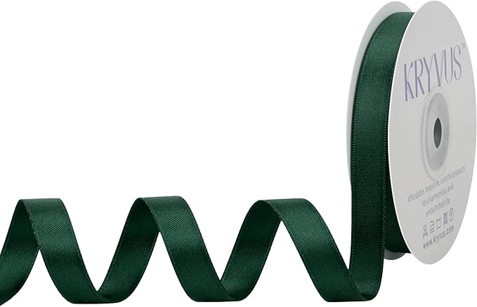 Hunter Green Satin Ribbon, Double Faced 1/2 Inch X 25 Yards Hunter Green Ribbon, Premium Satin Ribbon for Gift Wrapping, Crafts, Hair Bow Making, Sewing, Flower Bouquet, Wedding Party Decor