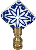 Royal Designs, Inc. Blue & White Porcelain Mandala Flower Design Finial for Lamp Shade, Polished Brass