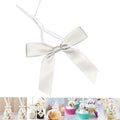 50 PCS 3 Inches Satin Bow Twist Ties, Ribbon Twist Tie Bows for Treat Bags, Pretied Bows, Twist Tied Bows with Wire for Bags, Pre Tied Ribbon Bows for Baby Shower, Favors, Popcorn(Silver)