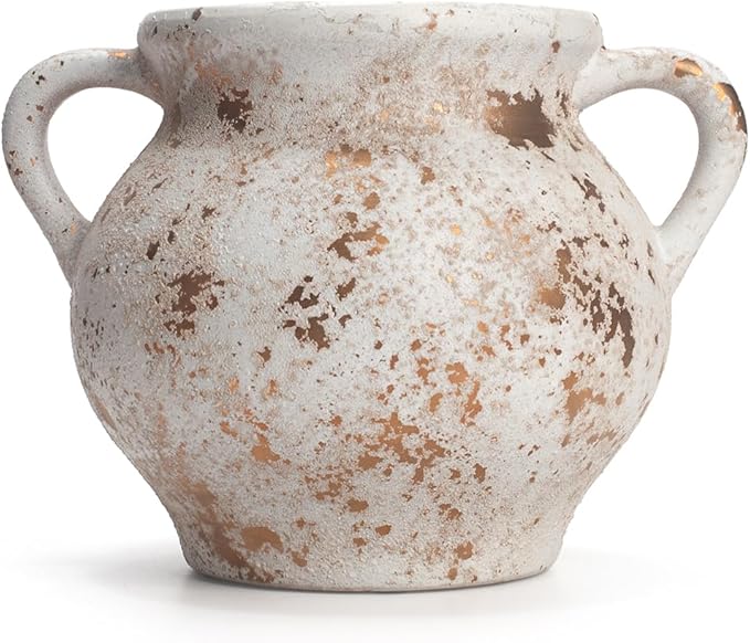 LINGMAI Rustic Ceramic Flower Vase with Handles, Decorative Pottery Vase 7.8in Terracotta Plant Pots, Cement Textured Vases Home Decor, Indoor Fresh Flowers Planter, Dried Flower Arrangements