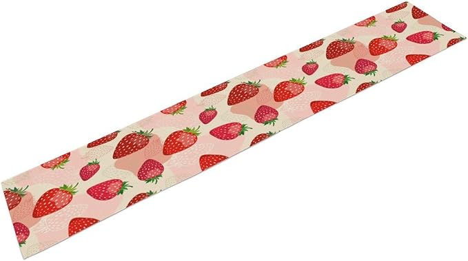 Strawberry Table Runner, Spring Summer Fruit Birthday Party Decoration Dining Room Home Kitchen Table Decor 13 x 90In