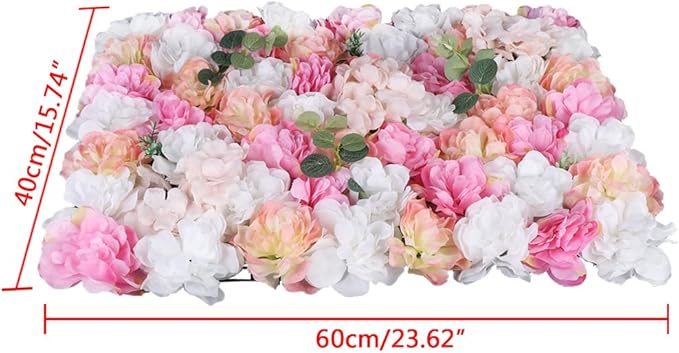 Artificial Flower Wall Backdrop Panels, 12Pcs Wedding Wall DIY 3D Floral Panels, Flower Panels for Wall, Floral Background Mat for Birthday Party Shop Fhoto Backdrops Home Decor, 15.75x23.62 inch