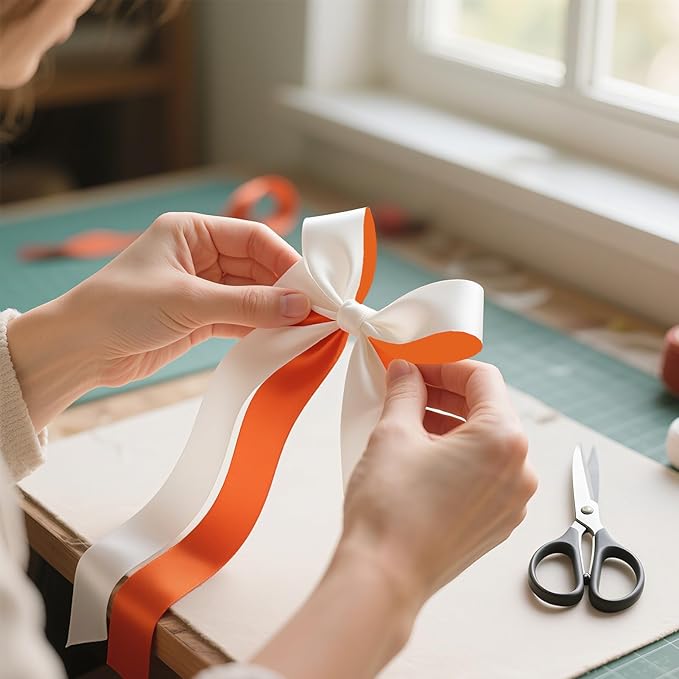 Double Faced Satin Ribbon, 1-1/2 Inch 30 Yards, White & Terracotta Two-Tone Ribbon for Gift Wrapping, Flower Bouquet, Bow, Hair, Wedding, DIY Crafts, Holiday Party Decorations