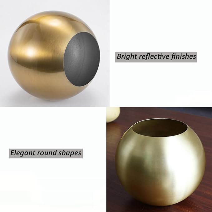 Gold Flower Vase Small Decorative Metal Vases for Table Centerpieces, MIATTCLD Round Gold Plant Pot Home Decor Ideal for Weddings, Parties, Anniversary, Living Room, Restaurants (Black)