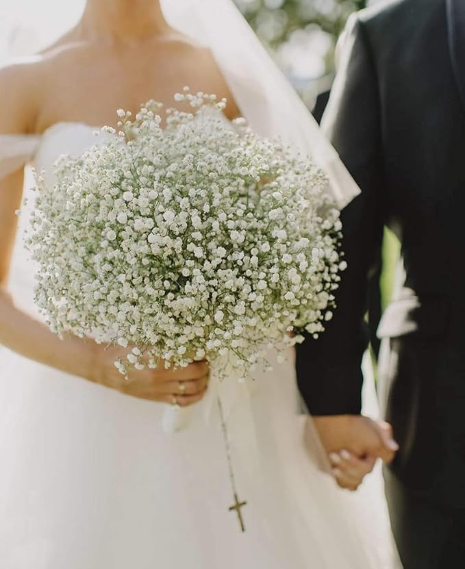 JIFTOK Babys Breath Artificial Flowers, 60 Pcs Fake Flowers Gypsophila Bouquet Fall Flowers Artificial for Decoration, Real Touch Silk Flower for Wedding Christmas DIY Party Home Garden Office(White)