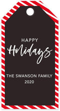 Andaz Press Personalized Christmas Holiday Season Classic Gift Tags, Happy Holidays Custom Family Name and Year, Candy Cane Striped Design, for Holiday Events, Parties, and Favors, 60-Pack