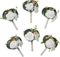 Meldel White Boutonniere for Men Wedding, Set of 6, Best Man Groom Groomsmen Boutonniere, Men Boutonnieres for Wedding Prom Party Homecoming