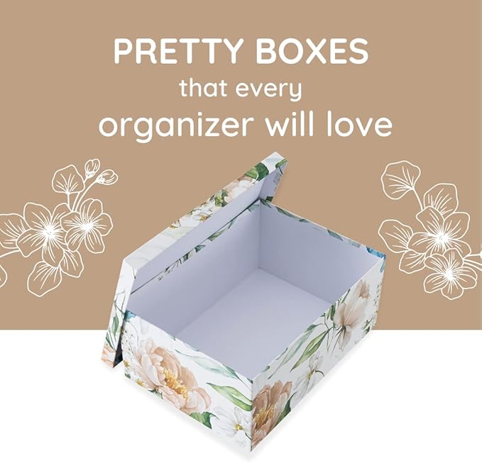 Soul & Lane Decorative Cardboard Storage Boxes with Lids for Home Decor and Organization, Set of 3 Large Keepsake Boxes for Memories & Gifts, Nesting Floral Photo Storage Containers, Floral Revival
