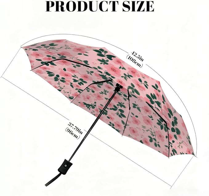 Windproof Travel Umbrella Flowers Florals Seamless Print Compact Auto Open/Close Folding Umbrellas for Rain