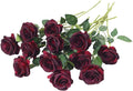 12 PCS Artificial Flowers Roses Silk Flowers Fake Long Stem Artificial Roses for Home Wedding Bathroom Kitchen Decorations (Wine Red)