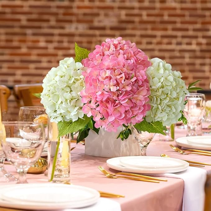 Light Pink Faux Hydrangea Flowers for Decoration,4Pcs 20" Real Touch Lifelike Faux Flowers, Full Fake Artificial Hydrangeas with Stems for Bouquet Table Centerpieces Spring Home Decoration