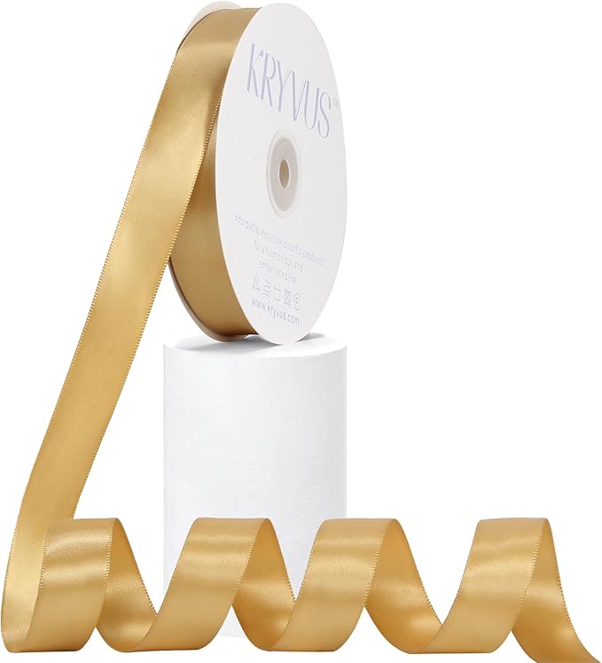 Light Gold Satin Ribbon, Double Faced 7/8 Inch X 50 Yards Light Gold Ribbon, Premium Satin Ribbon for Gift Wrapping, Crafts, Hair Bow Making, Sewing, Flower Bouquet, Wedding Party Decor