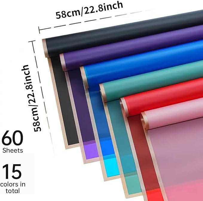 Bupduq 60 Sheets 15 colors Flower Bouquet Wrapping Paper，Florist Supplies Waterproof Floral Bouquet Wrapping Paper Bouquet Accessorie，Flower Shop Packaging Pape for DIY Gift Wedding Birthday