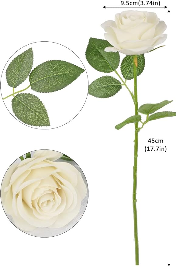 12pcs Roses Artificial Flowers Beige Silk Roses with Long Stems Fake Flowers for Wedding Bouquet Centerpices Decorations Party Bridal Baby Shower Home Decor