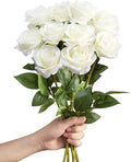 LFF 10pcs Silk Roses Artificial Flowers Fake Long Stem Roses for DIY Wedding Bouquet Home Decoration (Ivory)