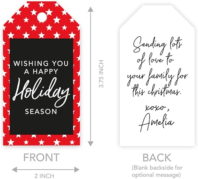 Andaz Press Christmas Holiday Season Classic Gift Tags, Merry Christmas to from and Wishing You A Happy Holiday Season, Red with White Stars Design, for Holiday Events, Parties, and Favors, 60-Pack