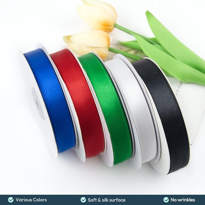 KMER LIFE 5/8" Wide x 50 Yards Red Single Faced Polyester Satin Ribbon for Wedding Decor, Wreath, Crafts, Gift Wrapping & Other Projects
