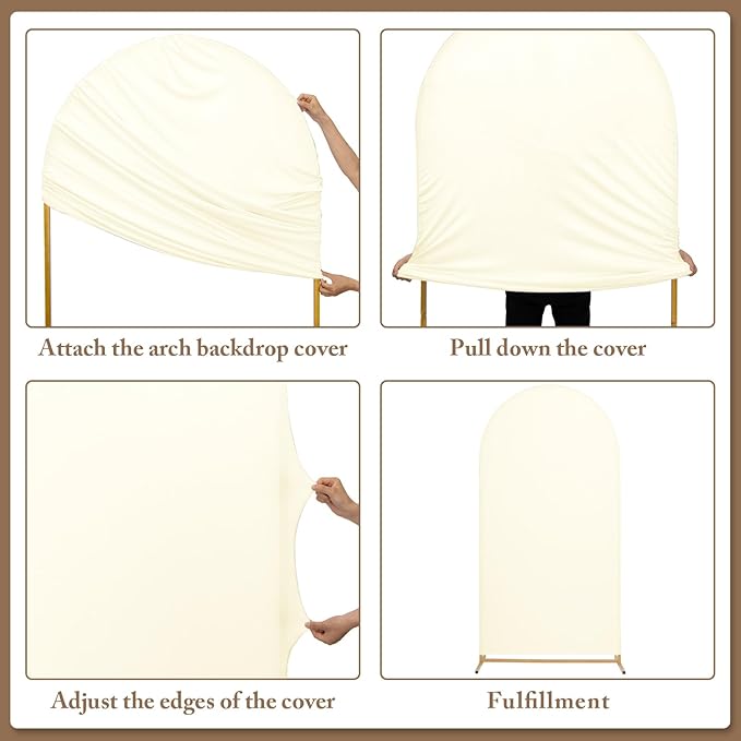 2 Metal Arch Backdrop Stand and 2 Cover Set, Sturdy 7.2FT, 6FT Party Backdrop Set, Wedding Arch Frame and Cover Set for Birthday, Baby Shower,Christmas, Anniversary(Beige)