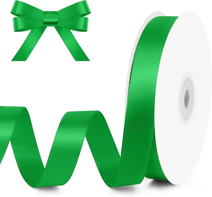 KMER LIFE 5/8" Wide x 50 Yards Green Polyester Satin Ribbon - Perfect for Wedding Decor, Wreaths, Crafts, Gift Wrapping & More