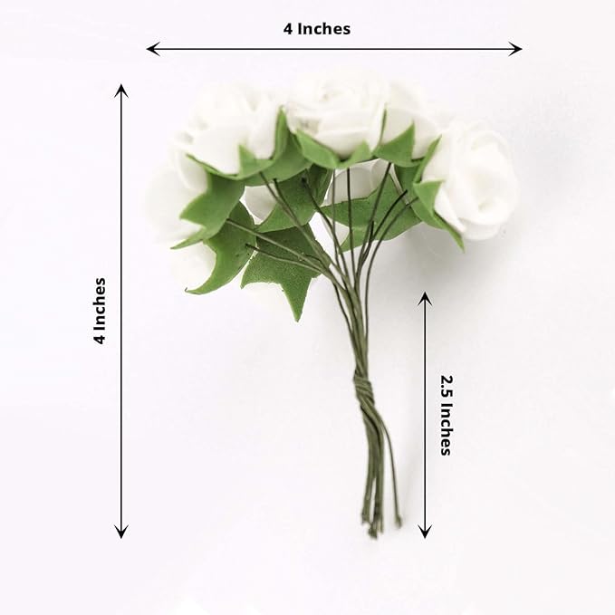 Efavormart 48 Roses | 4" Tall White Real Touch Artificial DIY Foam Rose Flowers with Stem, Craft Rose Buds