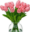 20pcs Fake Tulips Artificial Flowers PU Pink Tulips Faux Flowers 13.5 Inch Mother's Day Easter Valentine’S Day Gifts in Home Kitchen Spring Decorations For Home (Peach Pink)
